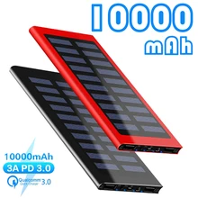10000mAh Solar Power Bank Large-capacity Ultra-Thin 9mm with LED Light External Solar Charger Travel Powerbank for Smartphone