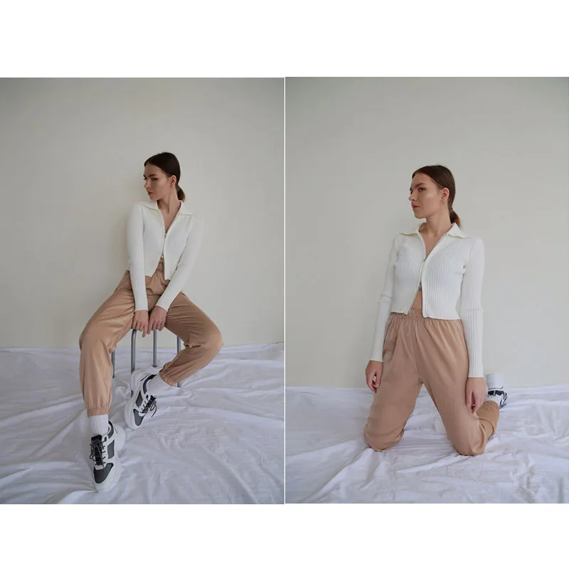 

Summer Thin Satin Casual Loose Elastic High Waist Pants Solid Joggers Female Trousers 2021New Fashion