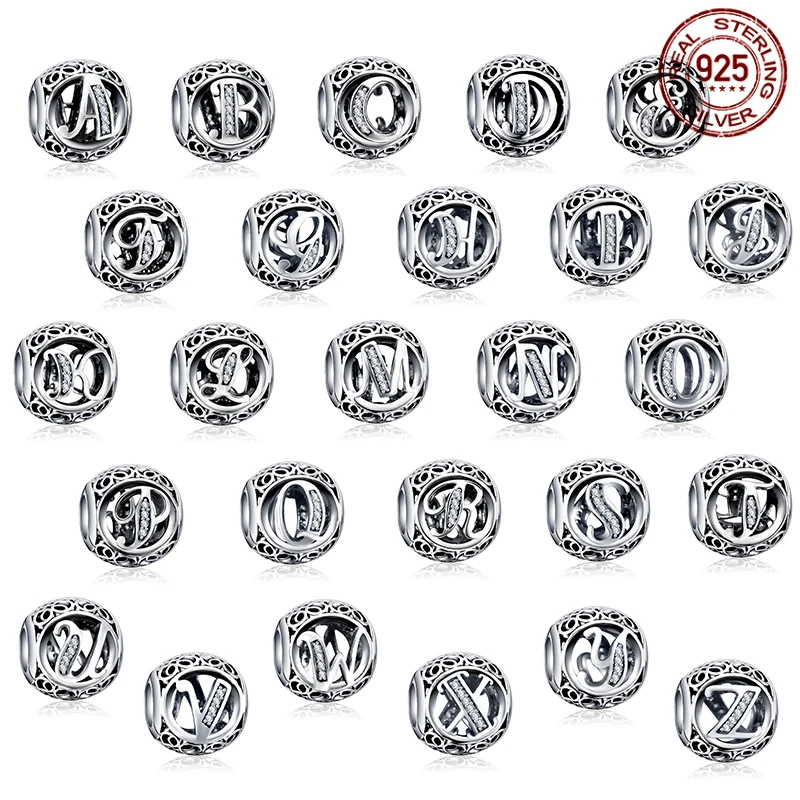 

2021Hot Sale Plata De Ley S925 Sterling Silver 26 Letter Beads Suitable for Original Pandora Bracelet DIY Can Make Jewelry Gifts