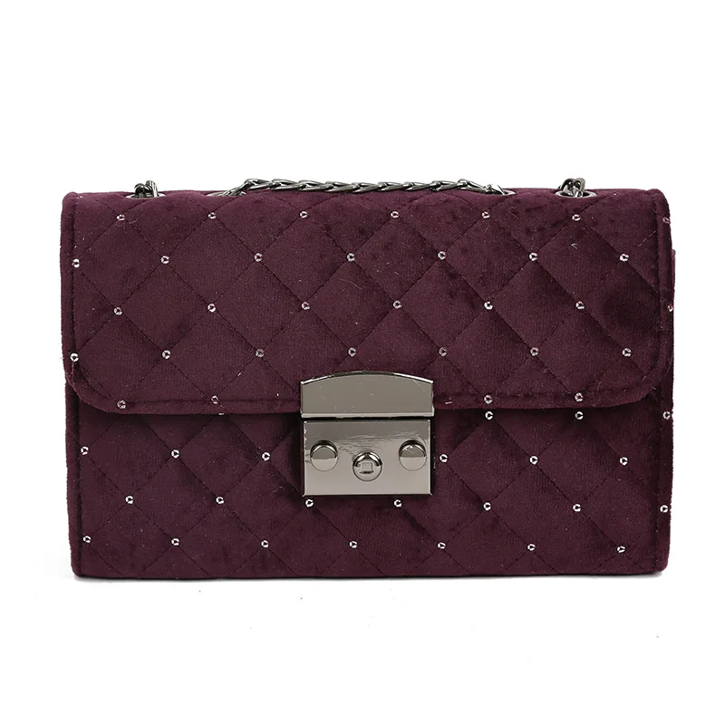 Новая модная женская сумка Корейская версия диких бриллиантовых цепей шерстяная