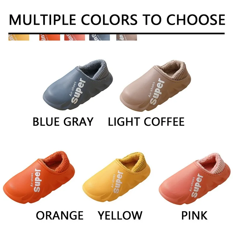 

Winter Warm Furry Slippers Women 2021 Shoes Waterproof Men Couples Non-Slip Plush Cotton Indoor Outdoor Thick Hee Slides