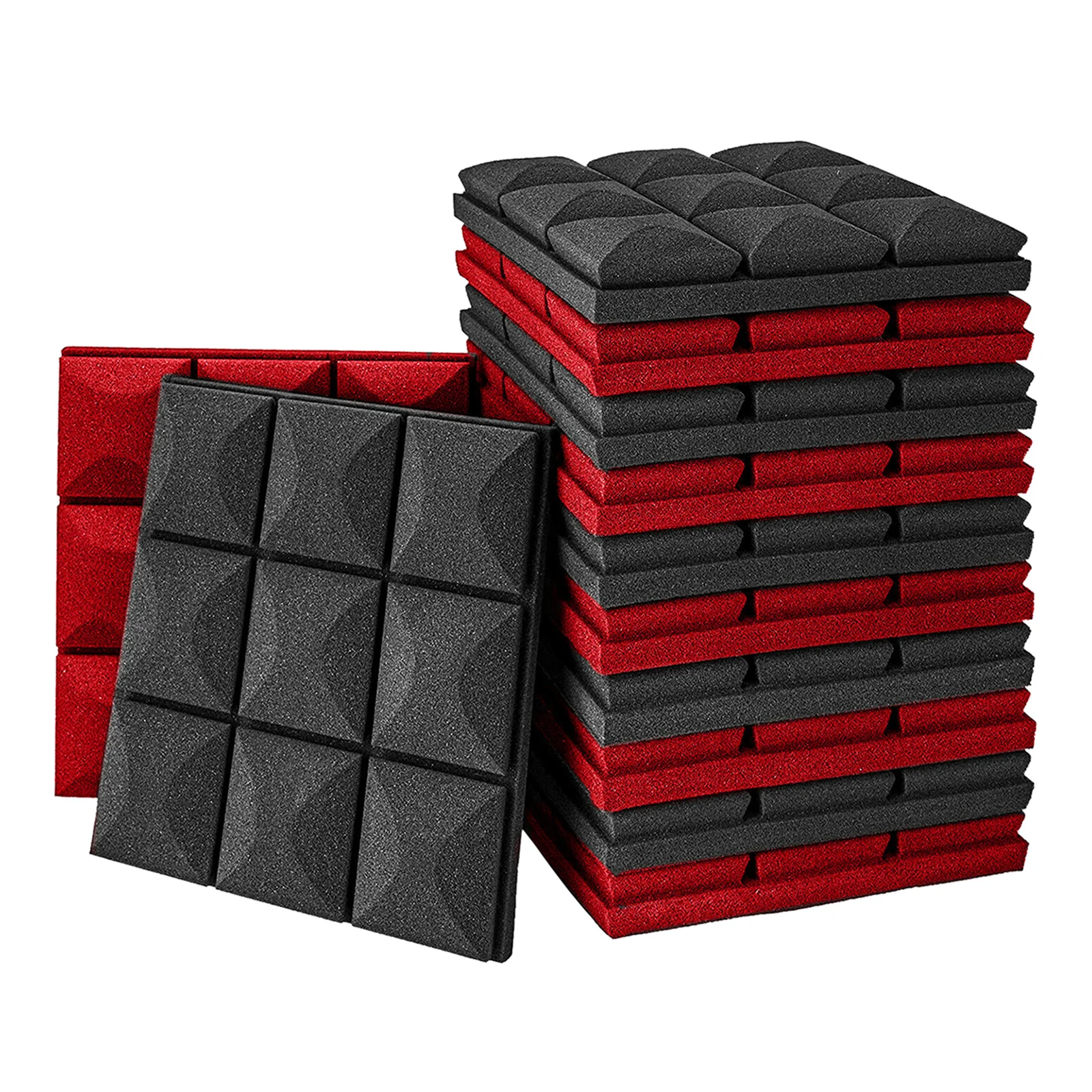 

12Pcs 12"x12" Acoustic Foam Panels Black and Red Studio KTV Easy Install