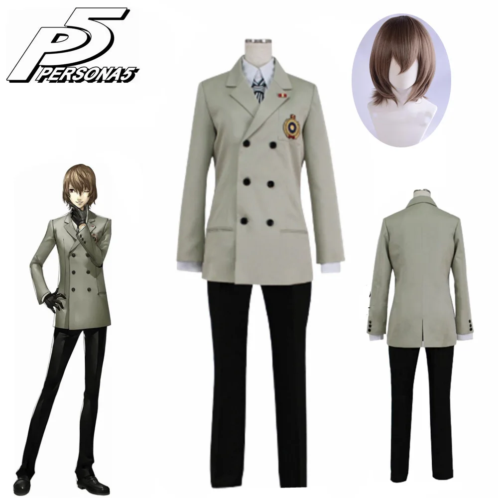 

Anime Persona 5 P5 Goro Akechi School Uniform Suit for Cosplay Costume Custom Halloween Party Costume With Wig