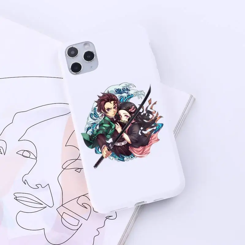 

Cute Japan Demon Slayer Phone Case White Candy Color for iPhone 6 7 8 11 12 s mini pro X XS XR MAX Plus