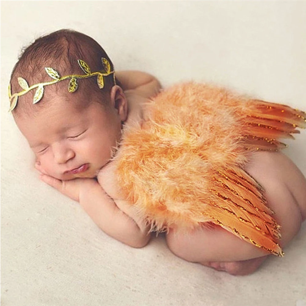 Newborn Baby Photo Studio Non-toxic Costumes Outfits Girls Boys Artificial Feather Angel Wings Handmade Cute Photography Prop | Детская