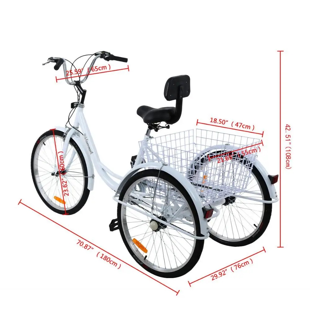 Kaufen 24 Zoll Erwachsene Fahrrad 3 Räder Fahrrad Beach Cruiser Trike 7 Geschwindigkeit Dreirad Mit Korb