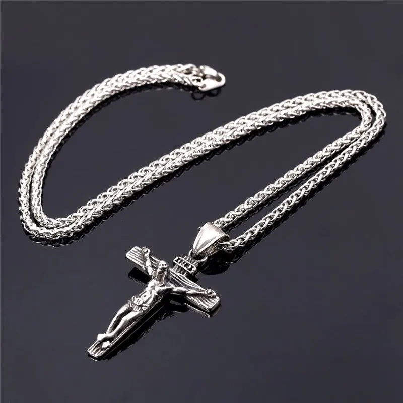 

Jesus Cross Titanium Steel Pendant Necklace Retro Men's Exaggerated Gold Plated Necklace Men's Catholic Jesus Necklace Jewelry