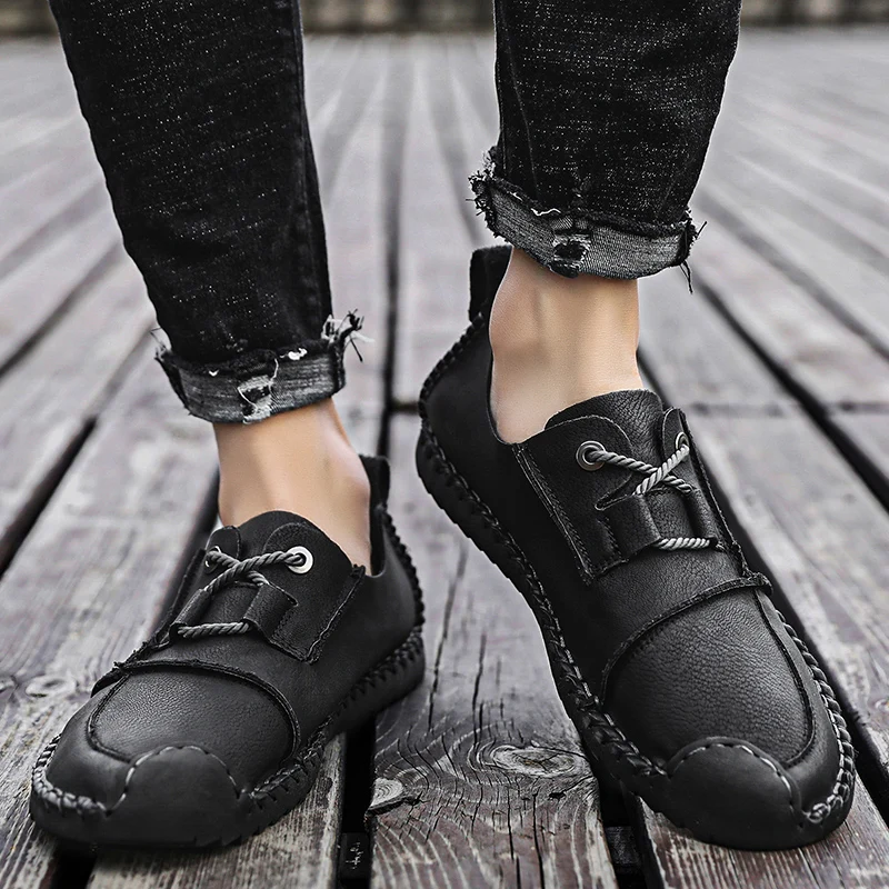 Men Loafers High Quality Handmade genuine suede Leather Shoes Men's Comfortable Sneakers Fashion Walking big szie 48 | Обувь