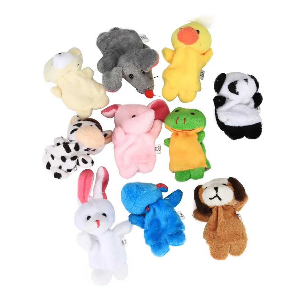 

10 PCS Cartoon Animals Soft Stuffed Plush Family Finger Hand Puppet Educational Dolls Interesting Toys For Children Kids Gift