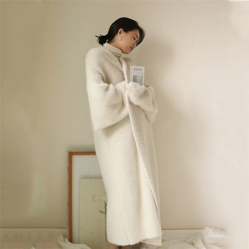 2022 Extra Long Water-Like Cashmere Cardigan Coat Women Clothing Autumn Winter Jackets Loose Large Size Knitted Sweater N1113 |