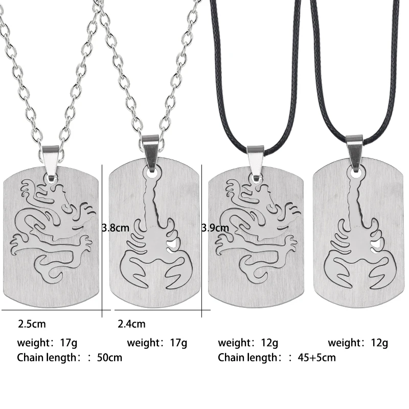 

Stainless Steel Retro Necklace For Men Women Geometric Mosaic Dragon Scorpion Pendant Steel Chain Leather Rope Vintage Jewelry