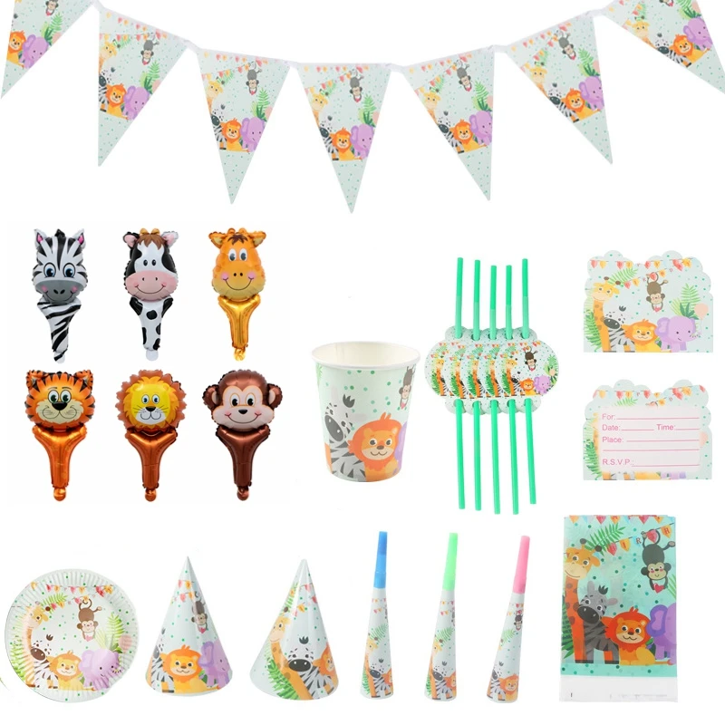 Набор одноразовой посуды с изображением джунглей животных флагов леса | Дом и сад