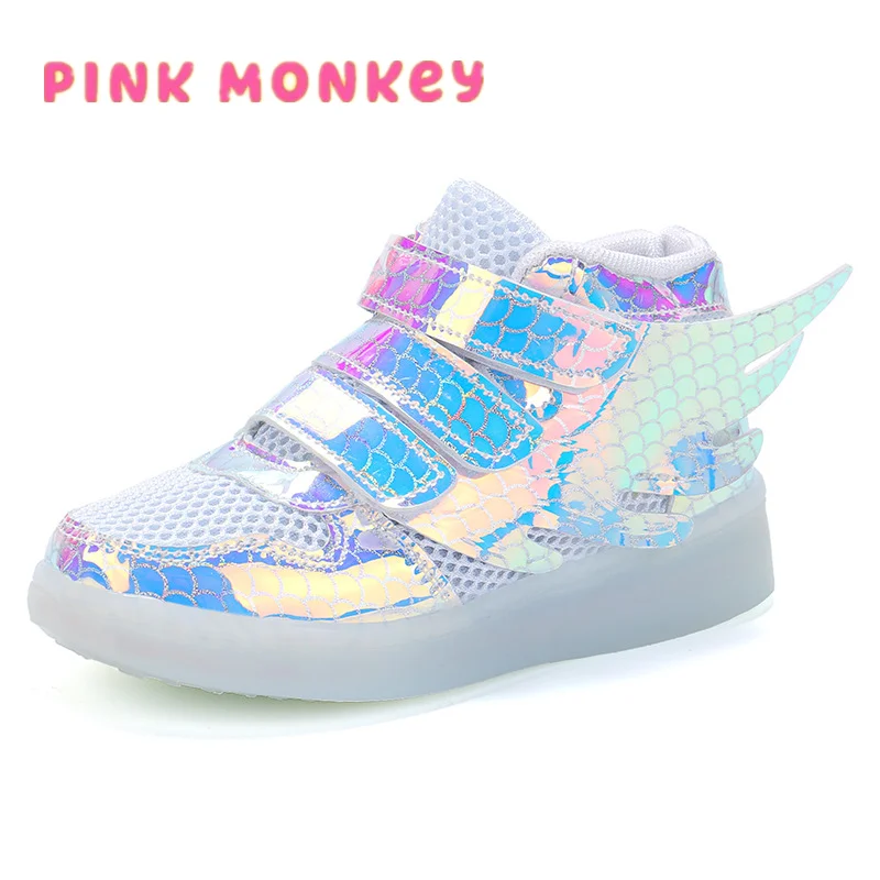 

Baby Girl Classic Wings Outdoor Colorful Glowing Kids Casual Shoes Boys Autumn Breathable Sports High-top Toddler Girl Sneakers