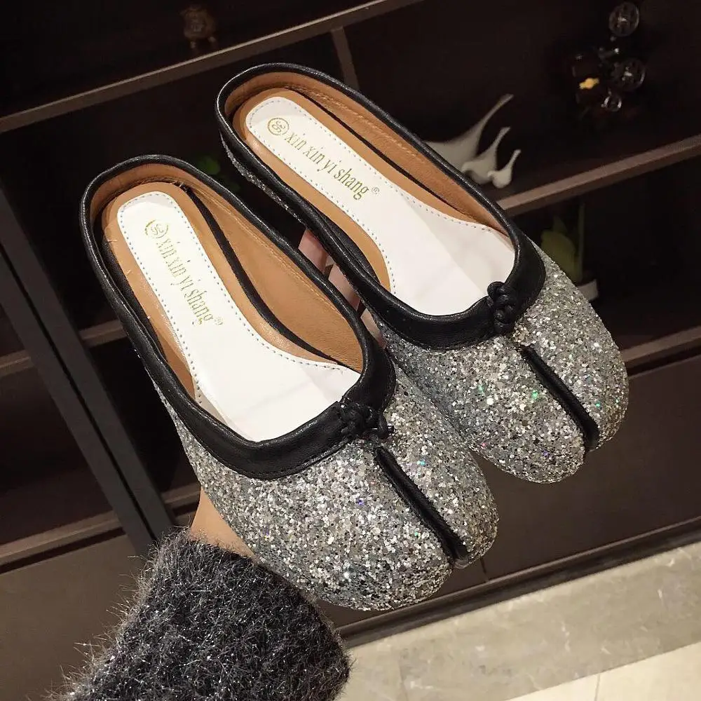 Женские туфли в японском стиле tabi ниндзя bling с закрытым носком Туфли без задника