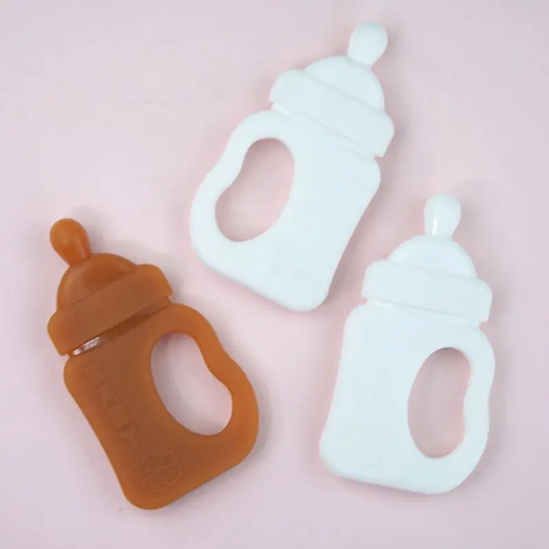 

Cartoon Milk Bottle Shape Baby Teether Silicone Chewing Teething Nursing Soother