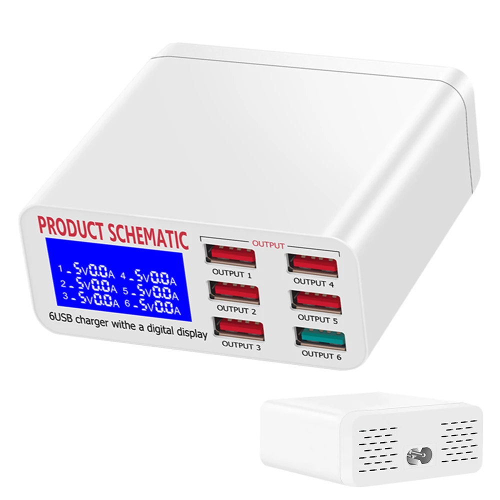 

Зарядное устройство с 6 USB-портами и ЖК-дисплеем, 8 А