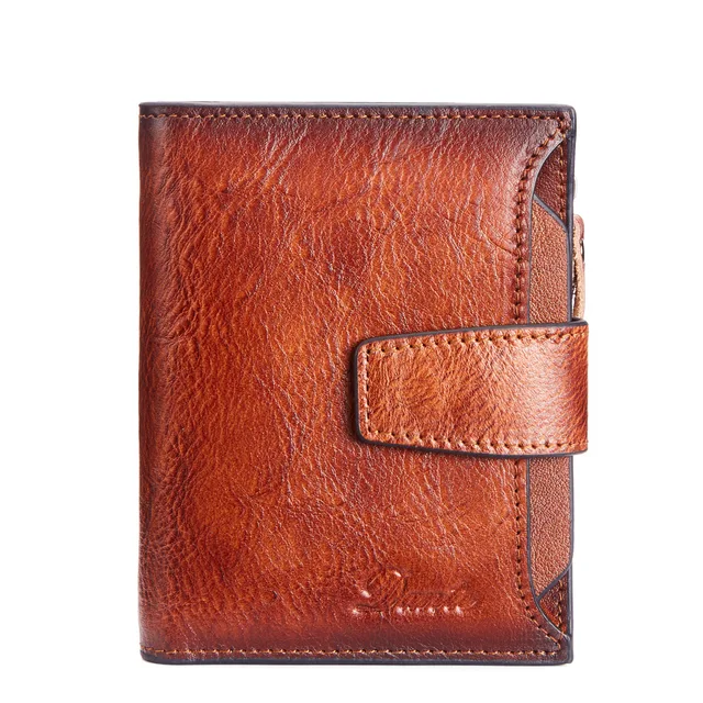 Men's RFID Blocking Wallet Genuine Leather Top Cowhide Vertical Short Zipper Coin Purse Business Card Holder Bag Wallet Vintage 1