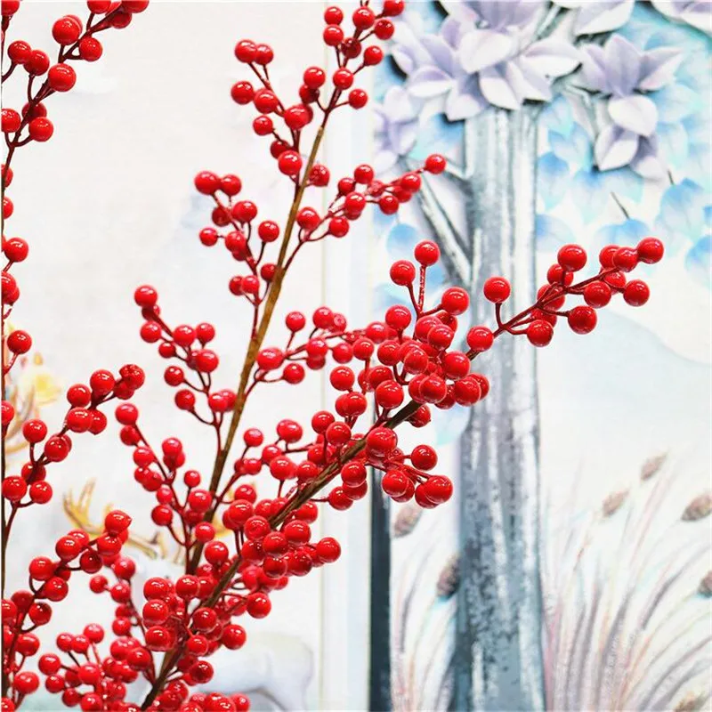 

Fake Long Stem Red Fruit 39.37" Length Simulation Foam Berry Christmas Fruit for Wedding Home Decorative Artificial Plants