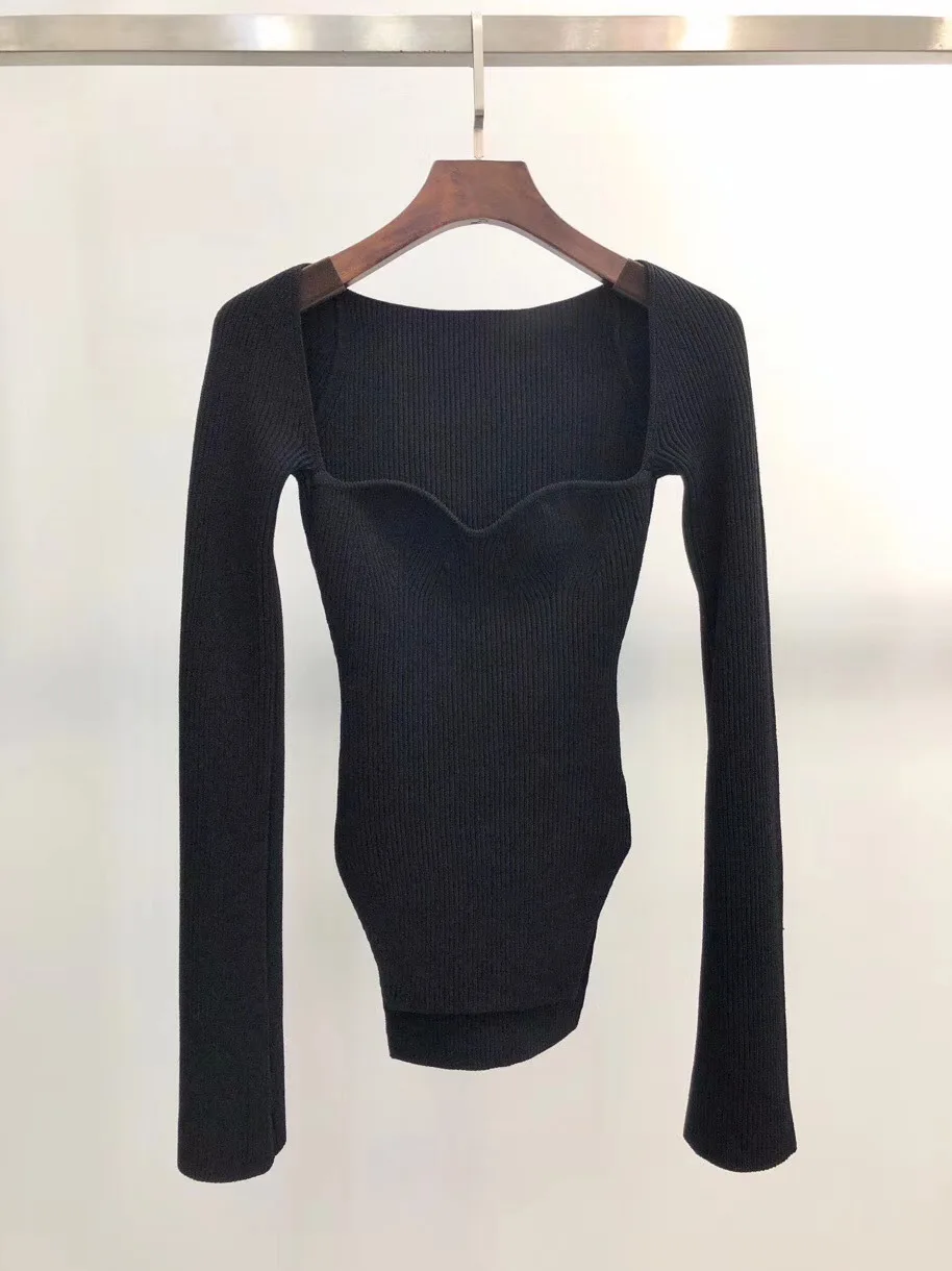 Sexy Women Knit Sweater Side Split Curve Bottoming Top Long Sleeve Knitwear Pullover Clothing Wild Stylish | Женская одежда