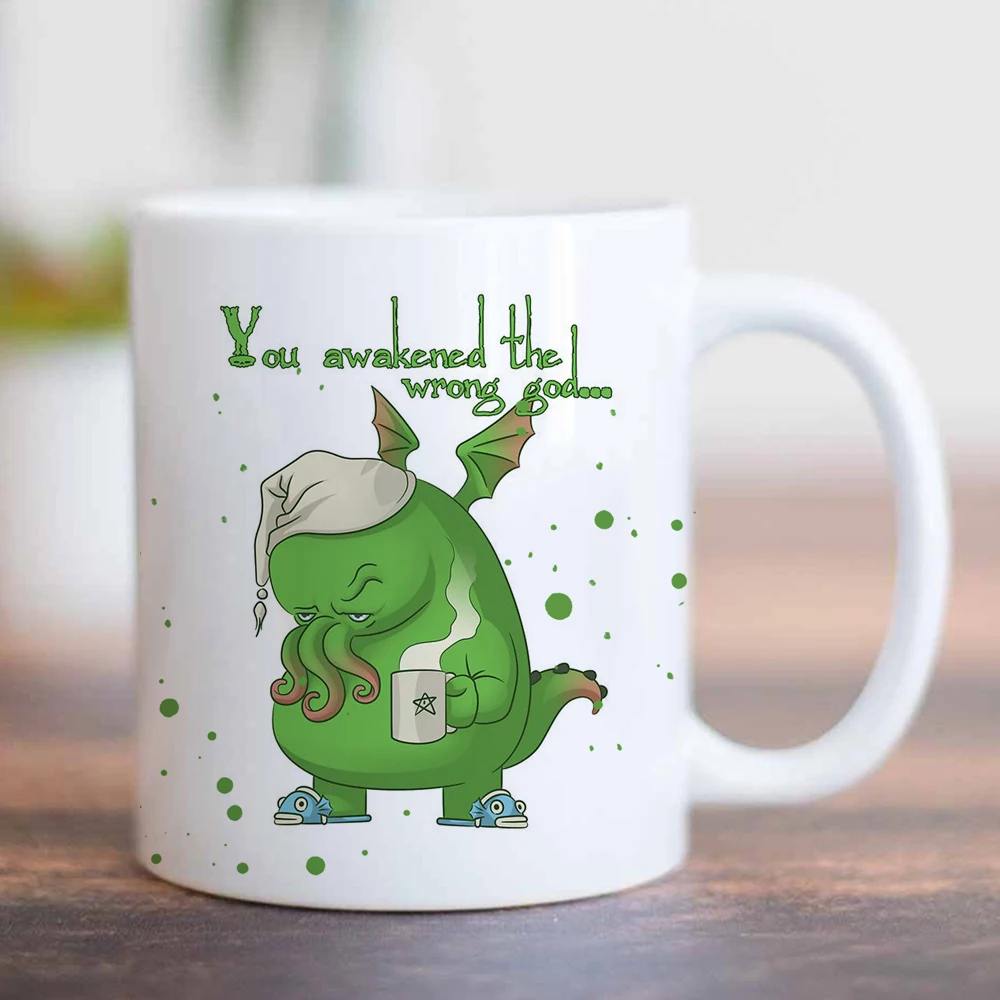 

You Awakened the Wrong God Mug 11oz Cartoon Coffee Milk Ceramic Cup with Spoon