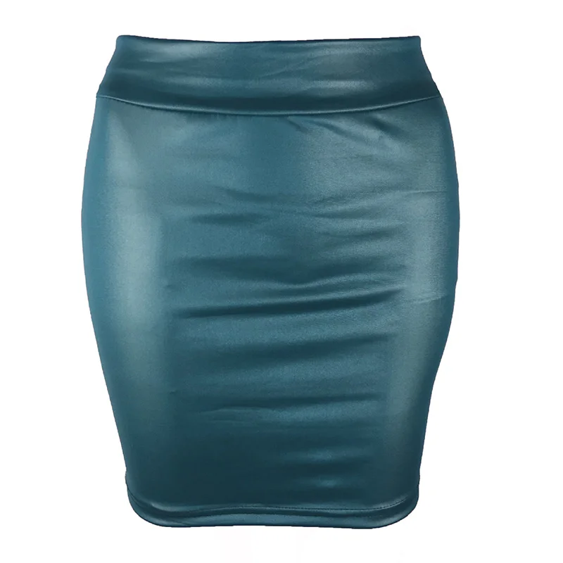 

Women PU Leather Short Skirt Solid Color High Waist Slim Hip Pencil Skirts Vintage Bodycon Skirt Sexy Clubwear