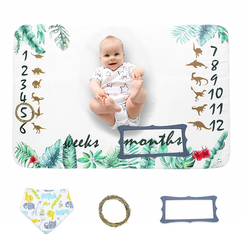 

100*150cm Flannel Monthly Milestone Blanket Made From Premium Flannel Fleece Durable Photo Blanket Cover For Baby Toddler Infant