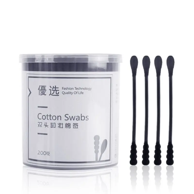200pcs Double Heads Disposable Cotton Swab Spiral Ear Cleaner Black Medical Lipstick Eyebrow Eyelash Bud Makeup Tool | Красота и