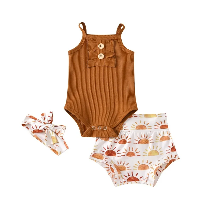 

Baby Girl Summer Clothes Sling Baby Bodysuit + Sun Print Shorts Suit Newborn Clothes Infant Girls Outfits 2pcs Set 0-18M