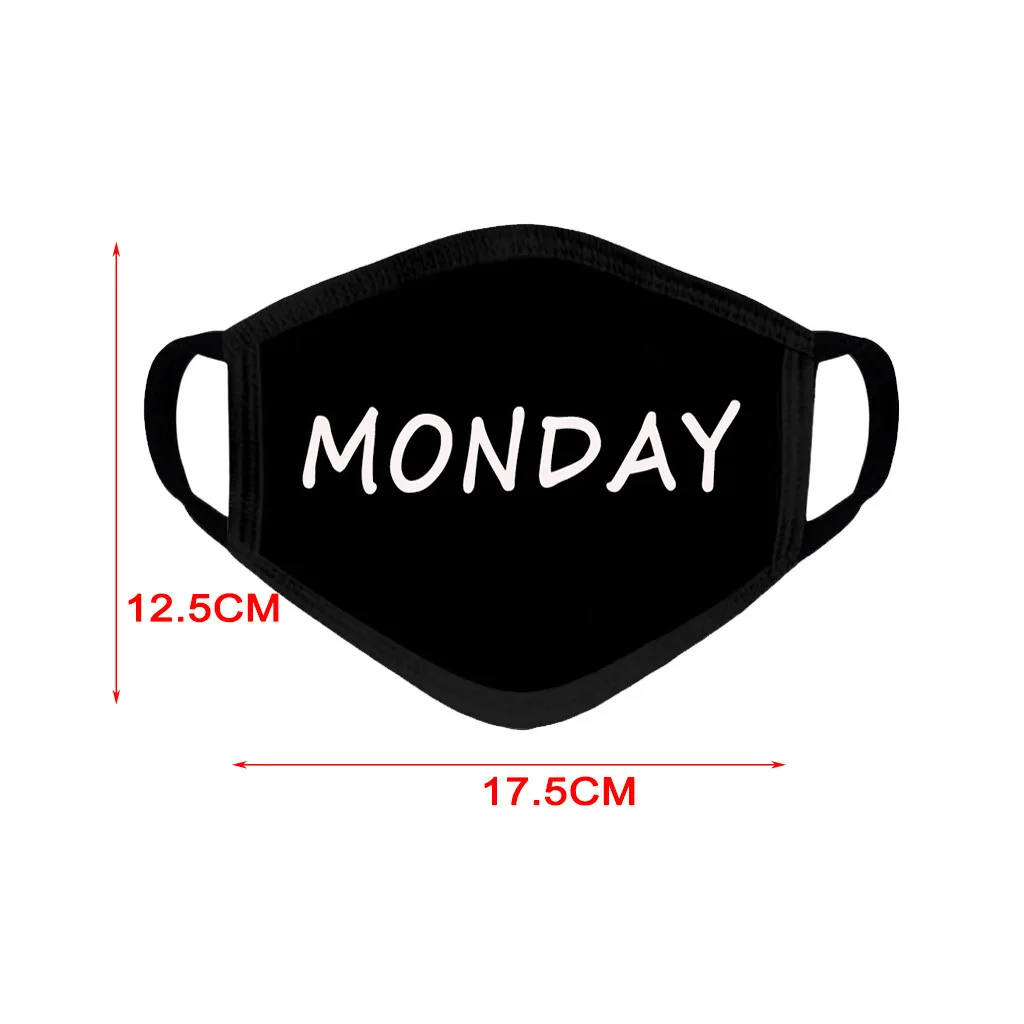 

7PC Days Of The Week Face Mask Washable Proof Protect Face Mouth Cover Outdoor Mouth Masks mascarillas lavables
