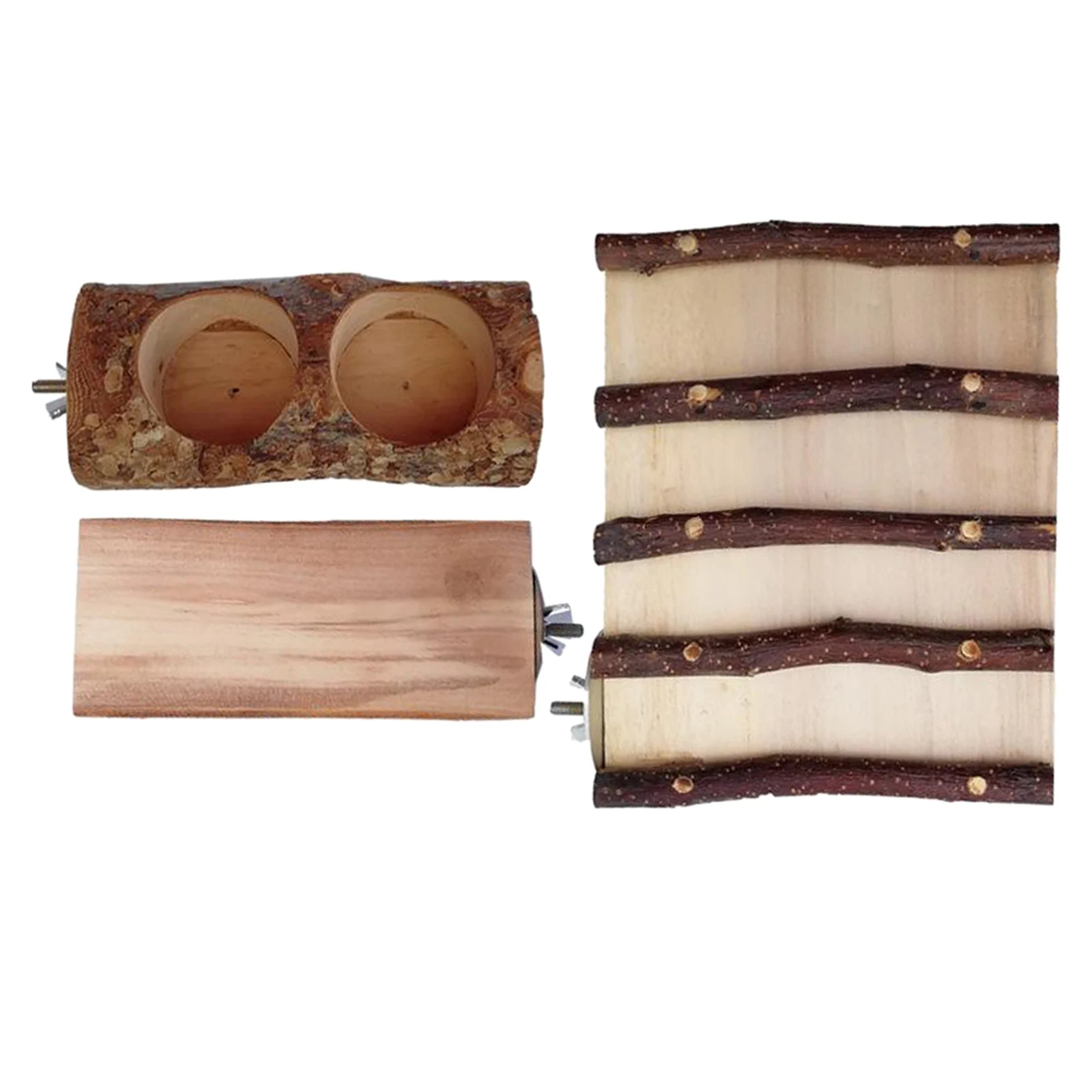 

3 in 1 Cute Pet Hamster Wooden Food Stand Feeding Bowl Set with Ladder