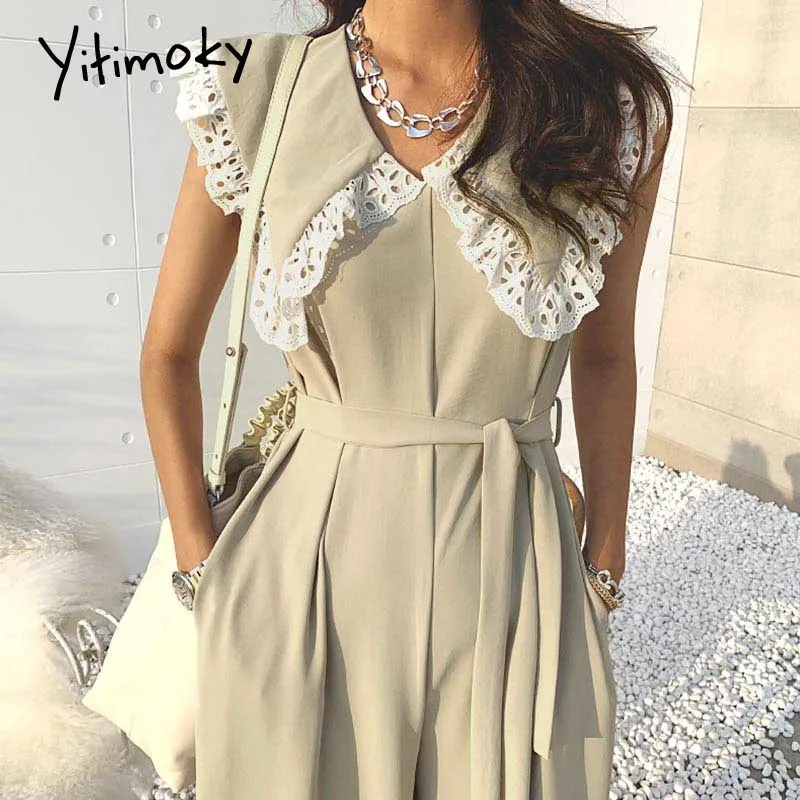 Женские комбинированные кружевные брюки Yitimoky однотонные длинные карго с V