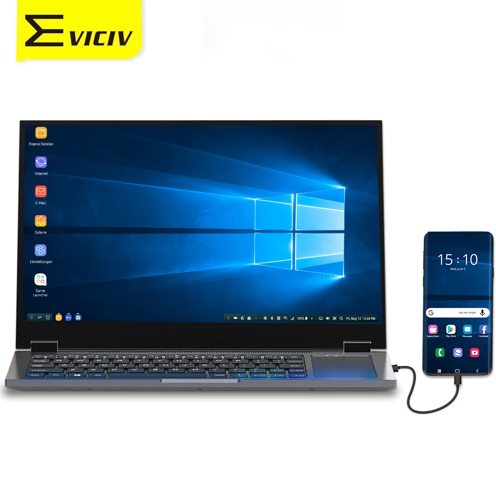 

Портативный монитор для ноутбука EVICIV X Lite, 14-дюймовый мини-монитор с клавиатурой на аккумуляторе, HDMI, HDR, с поддержкой OTG, с док-станцией для ди...