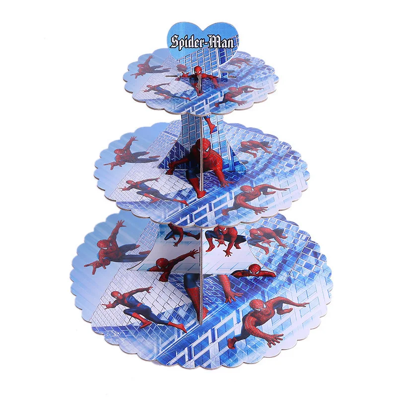 

1set Spiderman 3 Tier Paper Foldable Cupcake Rack Kids Birthday Party Cake Stand Wedding Party Decoration