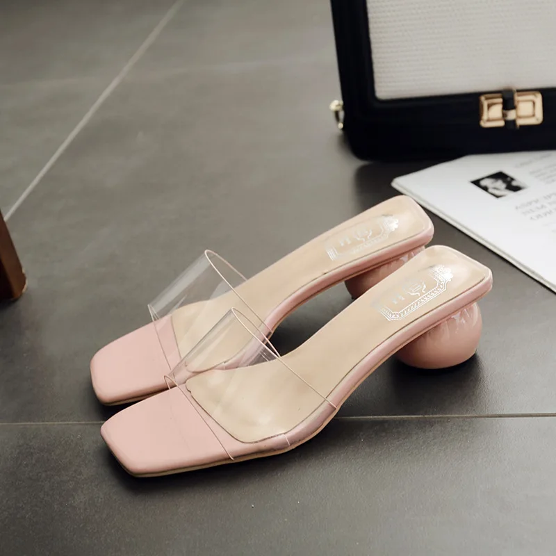 2019 New Summer Transparent Chunky-Heel Outer Wear Sandals And Slippers Shoes