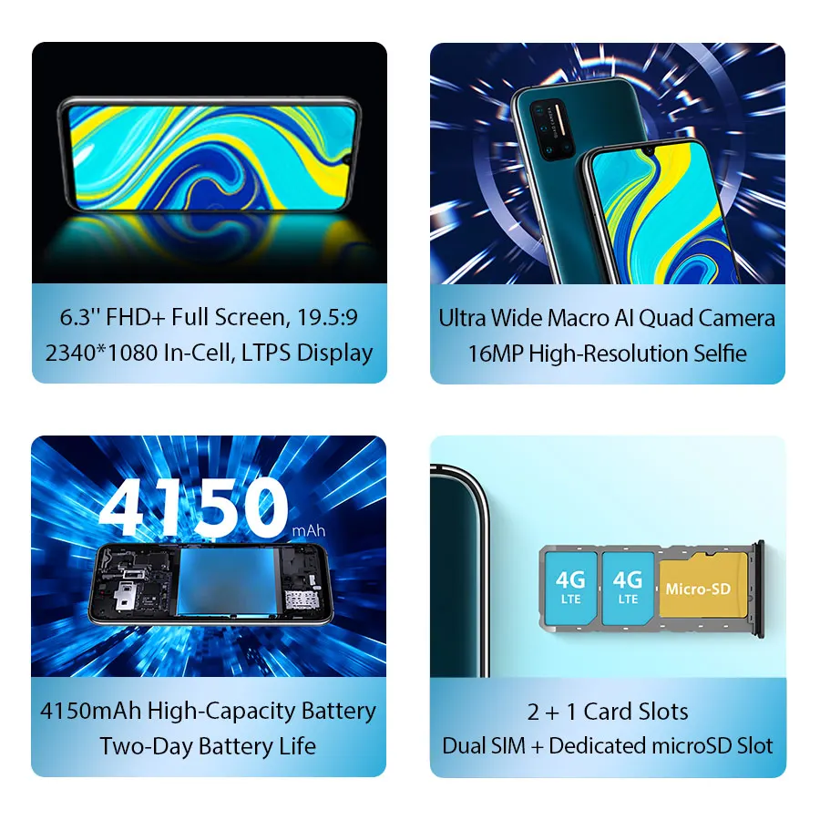 UMIDIGI A7 Pro 6 3 &quotFHD + полный Экран Andriod 10 OS смартфон 64 Гб/128 ГБ Встроенная память LPDDR4X Octa