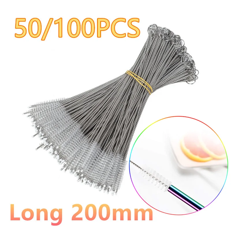 

50/100PCS Stainless Steel Straw Brush 20cm Baby Bottle Brush Cup Brush Sponge Bottle Cleaner Brush Glass Straw Cleaning Tools