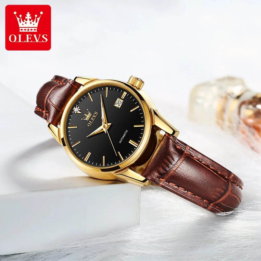 Enlarge OLEVS New Luxury Women Watches Automatic Mechanical Leather Wrist Watch water proof Ladies Fashion Bracelet Set Gift Top Brand