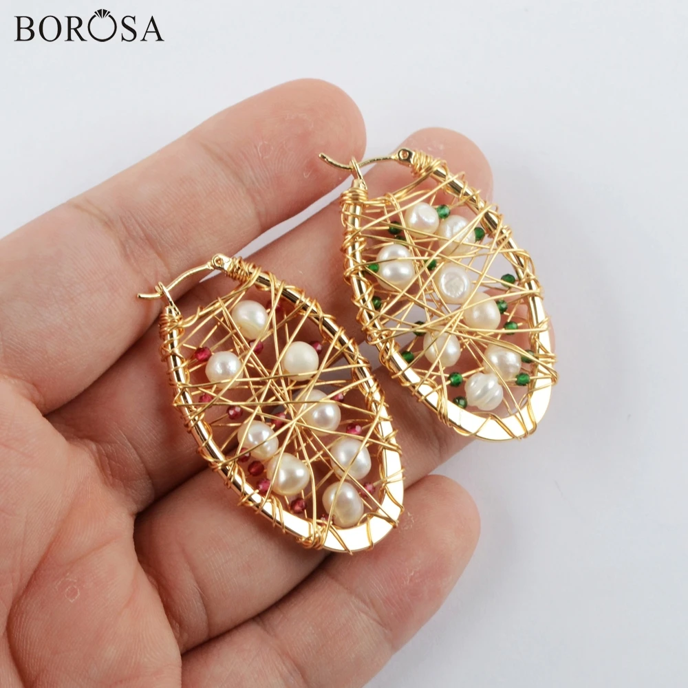 Серьги с жемчугом BOROSA золотые серьги ручной работы в виде проволоки кольца стиле