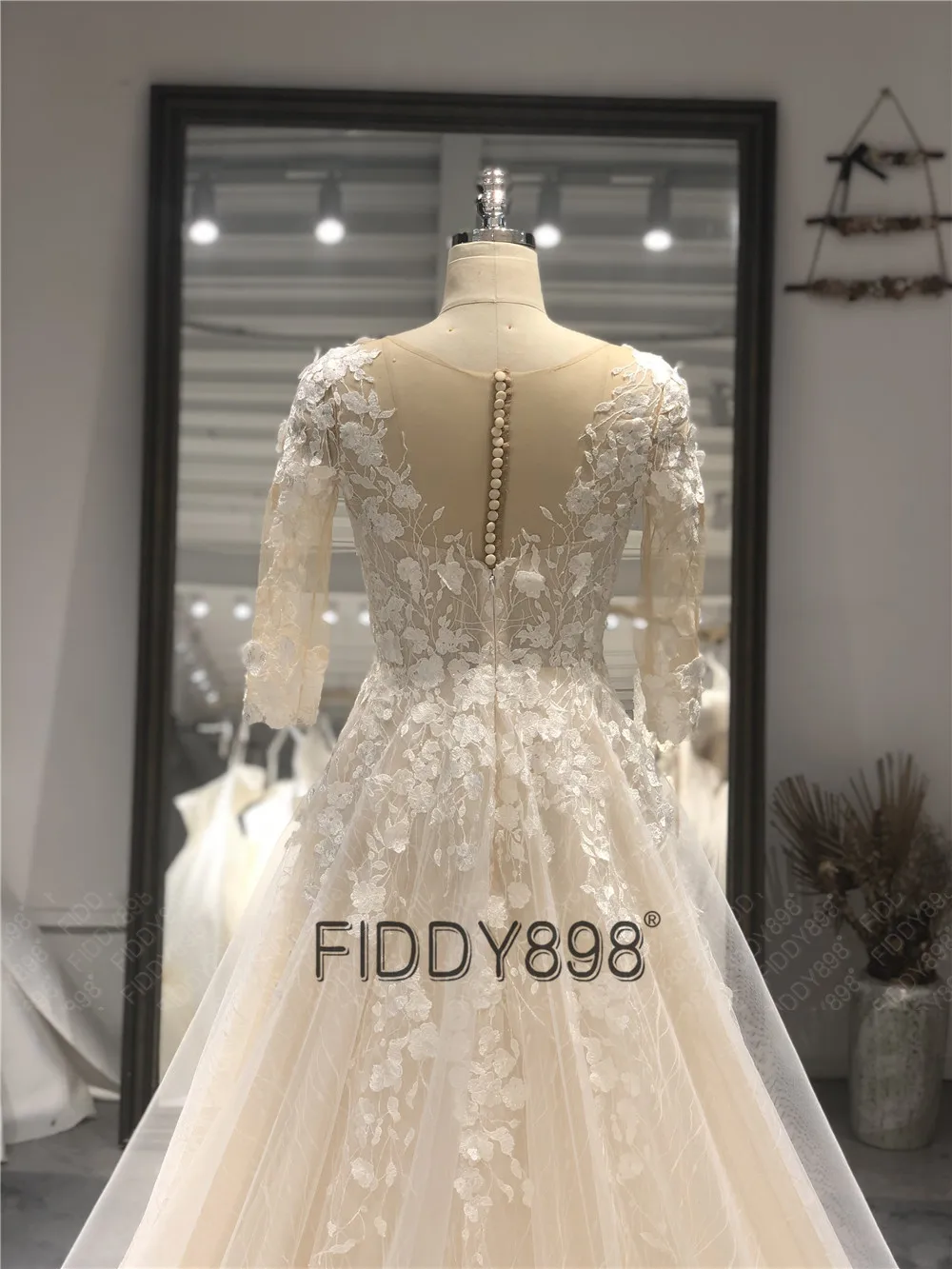 Goede Champagne Boho Lace Trouwjurken Voor Vrouwen 2021 Bruid Wedding Party Dress Elegante Scoop Pailletten Beach Bridal Dress