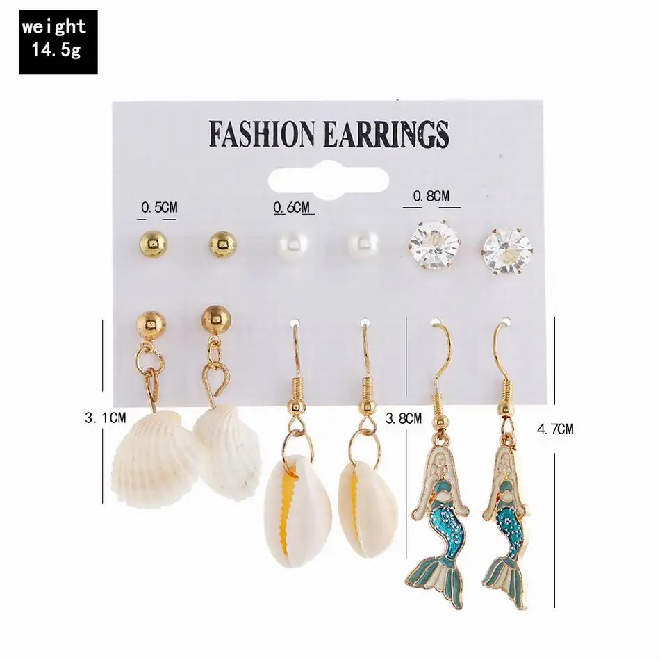 Женские серьги-подвески в виде раковины Boho золотистого цвета с большими