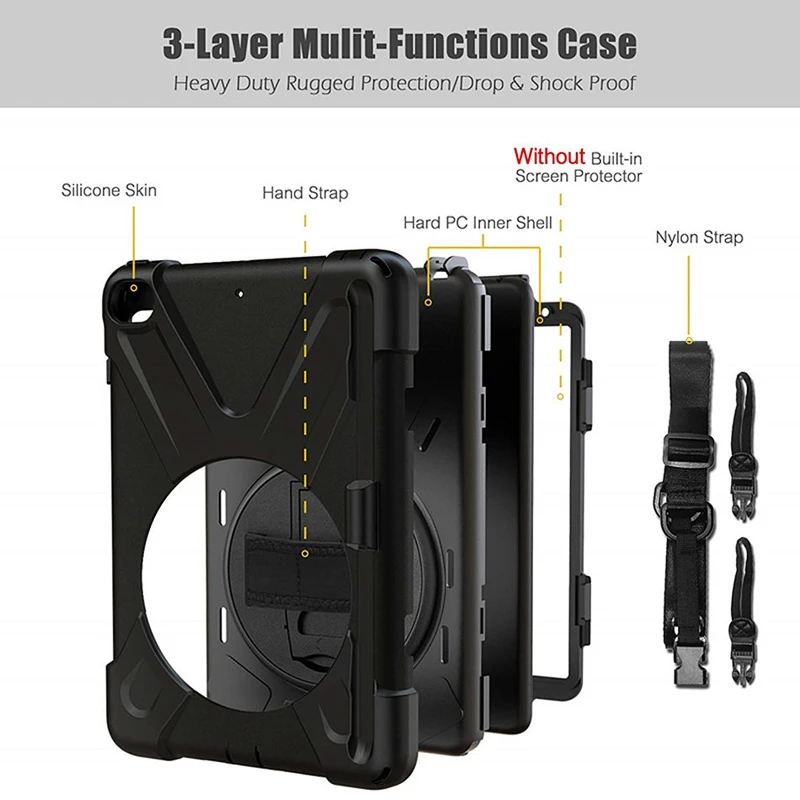

for iPad MINI5 Tablet PC Case with 360 Rotating Shockproof Shoulder Strap and Tablet Stand Case