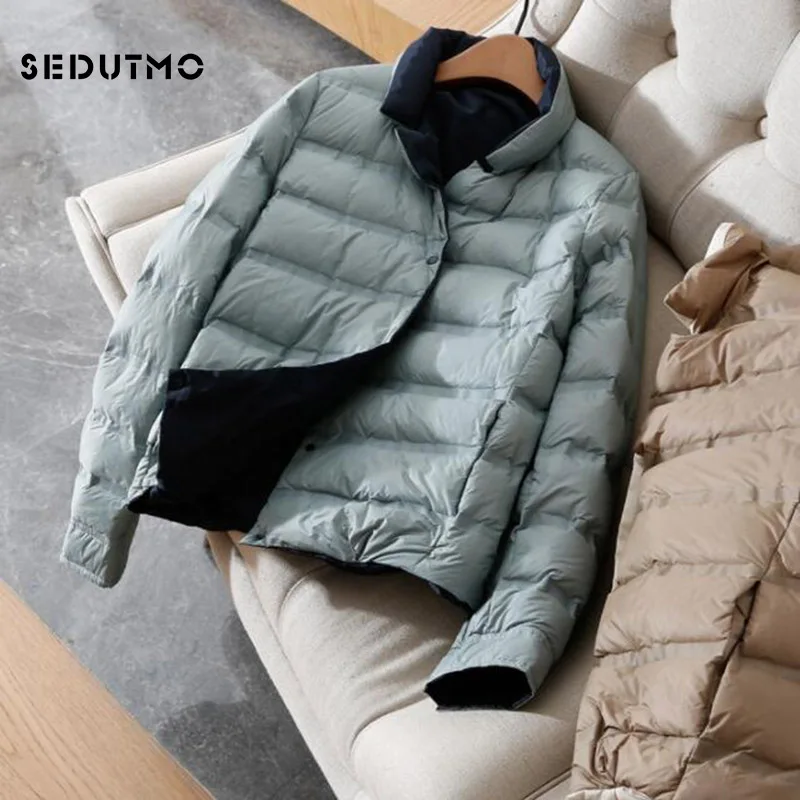 

SEDUTMO Winter Ultra Light Duck Down Coat Women Short Double Sided Jackets Slim Autumn Puffer Jacket Pocket Casual Parkas ED874