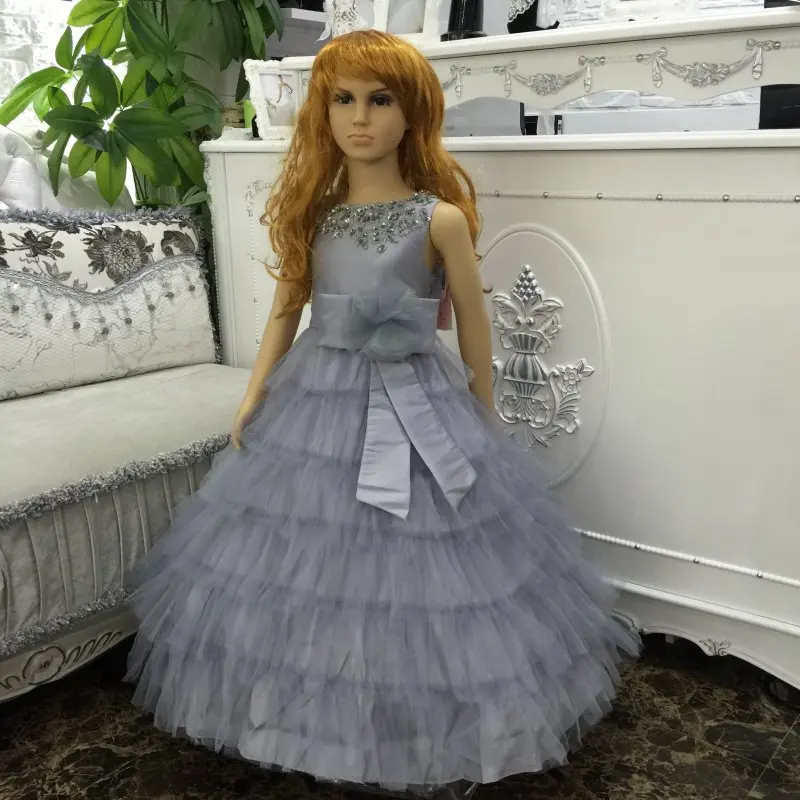 2021 New Flower Girls Dress Kids Sleeveless Tulle Layered Ball Gown with Big Bow Children Bridesmaid Party Vestido | Детская одежда и