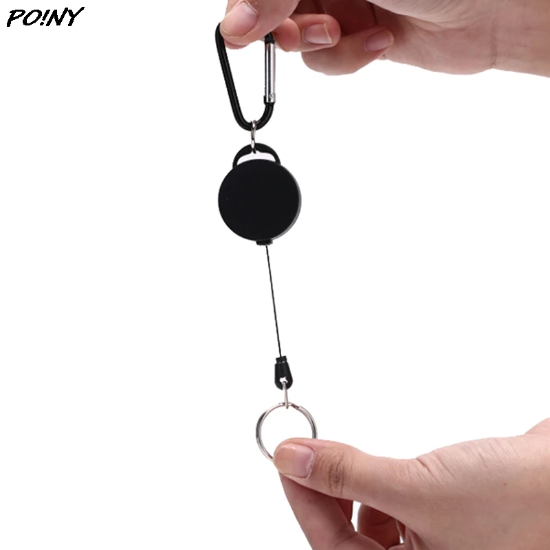 

1Pc Black Retractable Key Chain Reel Steel Cord Recoil Belt Key Ring Badge Holder