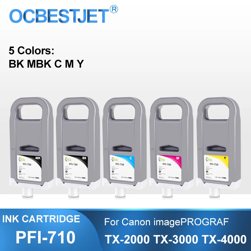 

PFI-710 PFI710 700ML Compatible Ink Cartridge With Full Ink For Canon imagePROGRAF TX-2000 TX-3000 TX-4000 Printer 5Colors/Set
