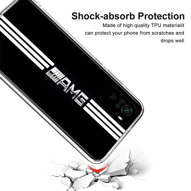 

Transparent Cover Top Car For AMG Phone Case For Xioami Redmi Note 10 10S 9T 9S 9 8T 8 7S 7 6 5A 5 4X 4 Pro Max Phone Case