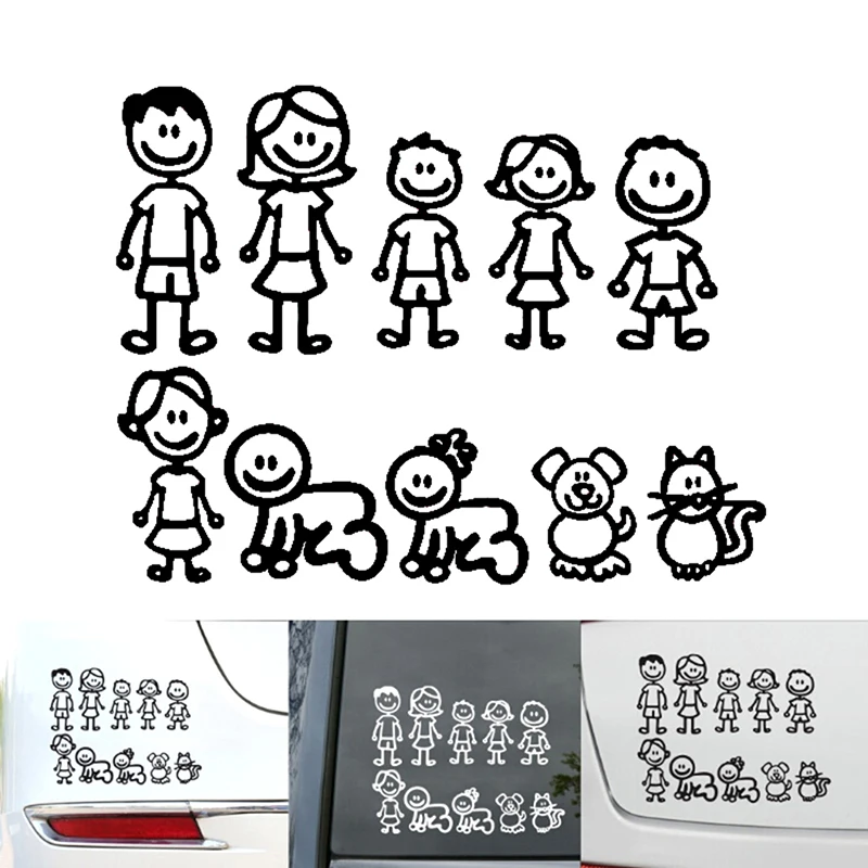 

Family Fun Dog Cat Baby Children DIY Self-adhesive Figure Family Decals Die Cut Vinyl Sticker Fam Bumper Car Window Slaps