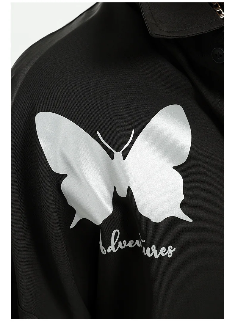 

Male Streetwear Hip Hop Vintage Fashion Loose Shirts Men Reflective Butterfly Print Long Sleeve Casual Shirt