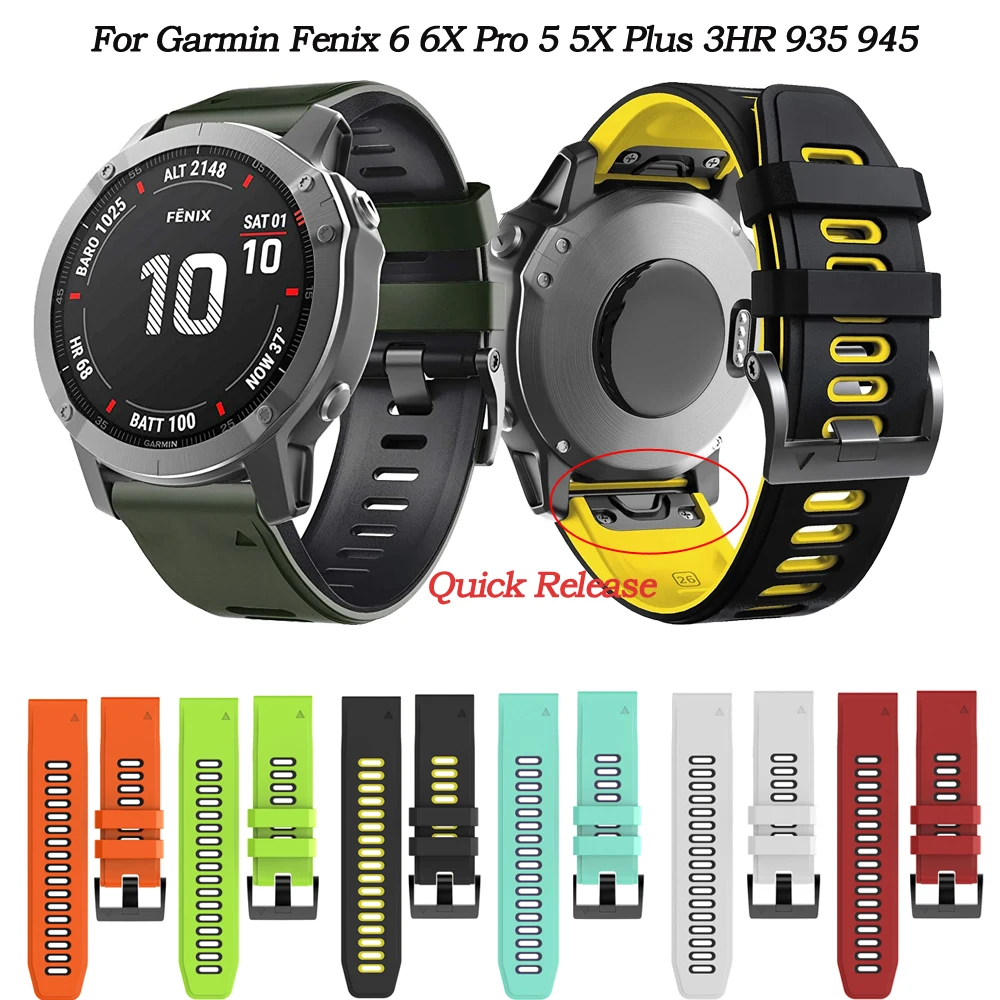 

Compatible Silicone 22 26MM Smart Watchband Bracelet Strap For Garmin Fenix 6X 6 Pro 5X 5 Plus 3HR 935 Quick Release Belt Correa