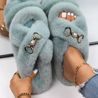 letter designer furry faux fur slippers womens fluffy slides custom rhinestone letter m winter sandals warm shoes flip flops